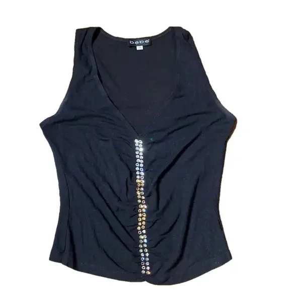 🌷 Bebe 🌷 Rhinestone Sheer Tank Top - Picture 1 of 5
